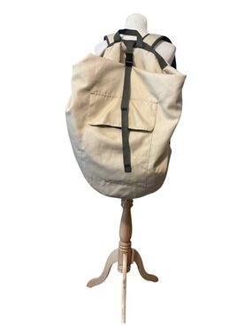 Canvas Roll-Top Backpack in Beige with Black Straps